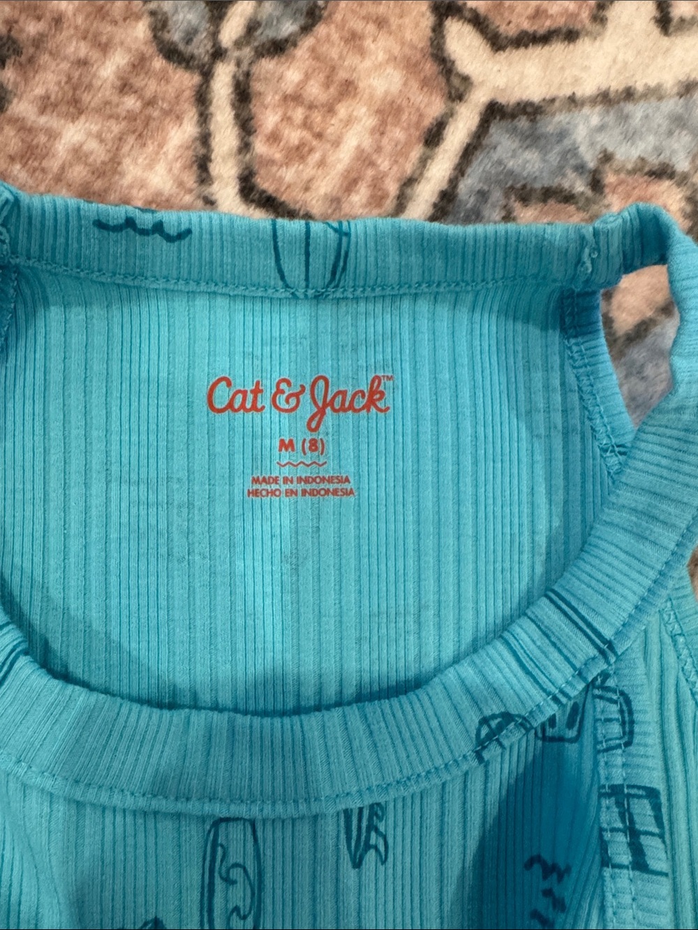 Cat & Jack Aquamarine Ribbed Tank with Surfboard Motif - Picture 2 of 3